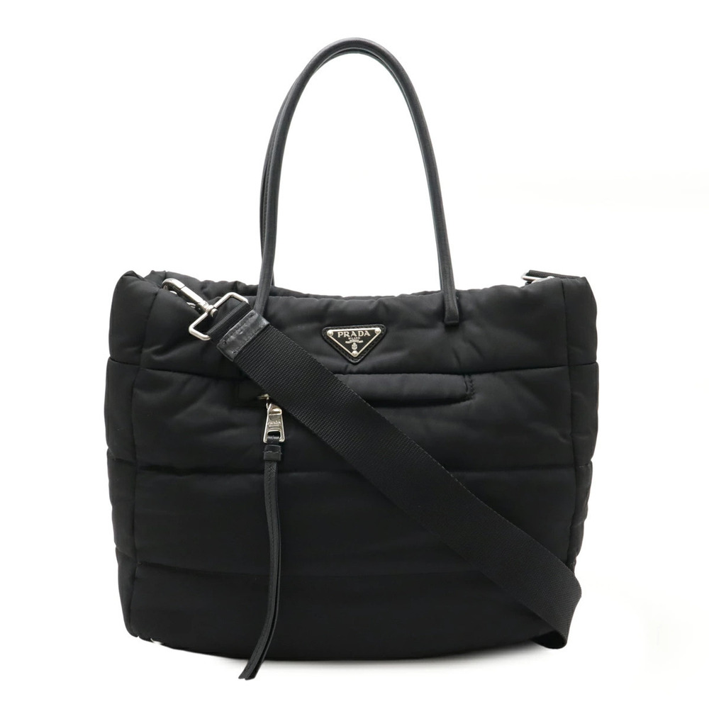 Prada Tessuto Bomber Tote Bag Crossbody Leather NERO Black